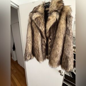 The Kooples Brown Multi-Tone Faux Fur Teddy Jacket